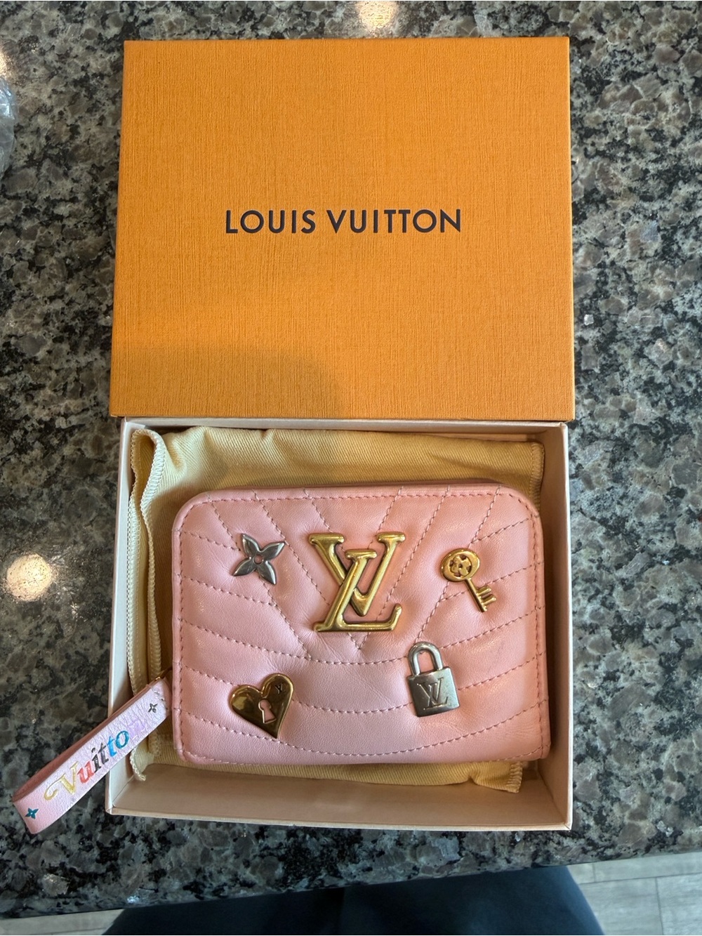 Louis Vuitton Pink Quilted Zip Wallet with Mixed Metal Charms